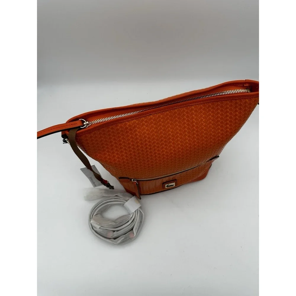 NWT Dooney & Bourke Camden Small Hobo‎ Woven Leather Crossbody Bag, Orange 11x10